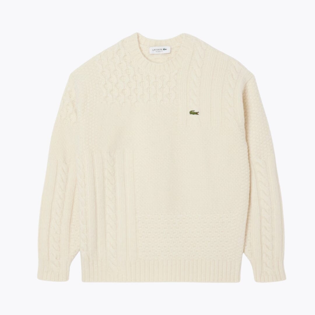 Lacoste Relaxed Fit Wollpullover mit Patchwork-Effekt