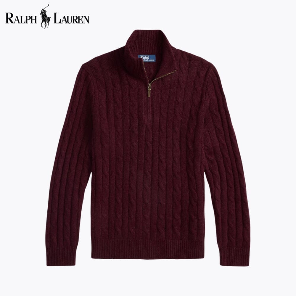 Ralph Lauren Zopfstrickpullover aus Kaschmir mit Viertelreißverschluss