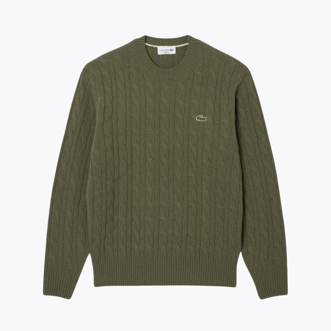 Lacoste Zopfstrickpullover aus kardierter Wolle mit Rundhalsausschnitt