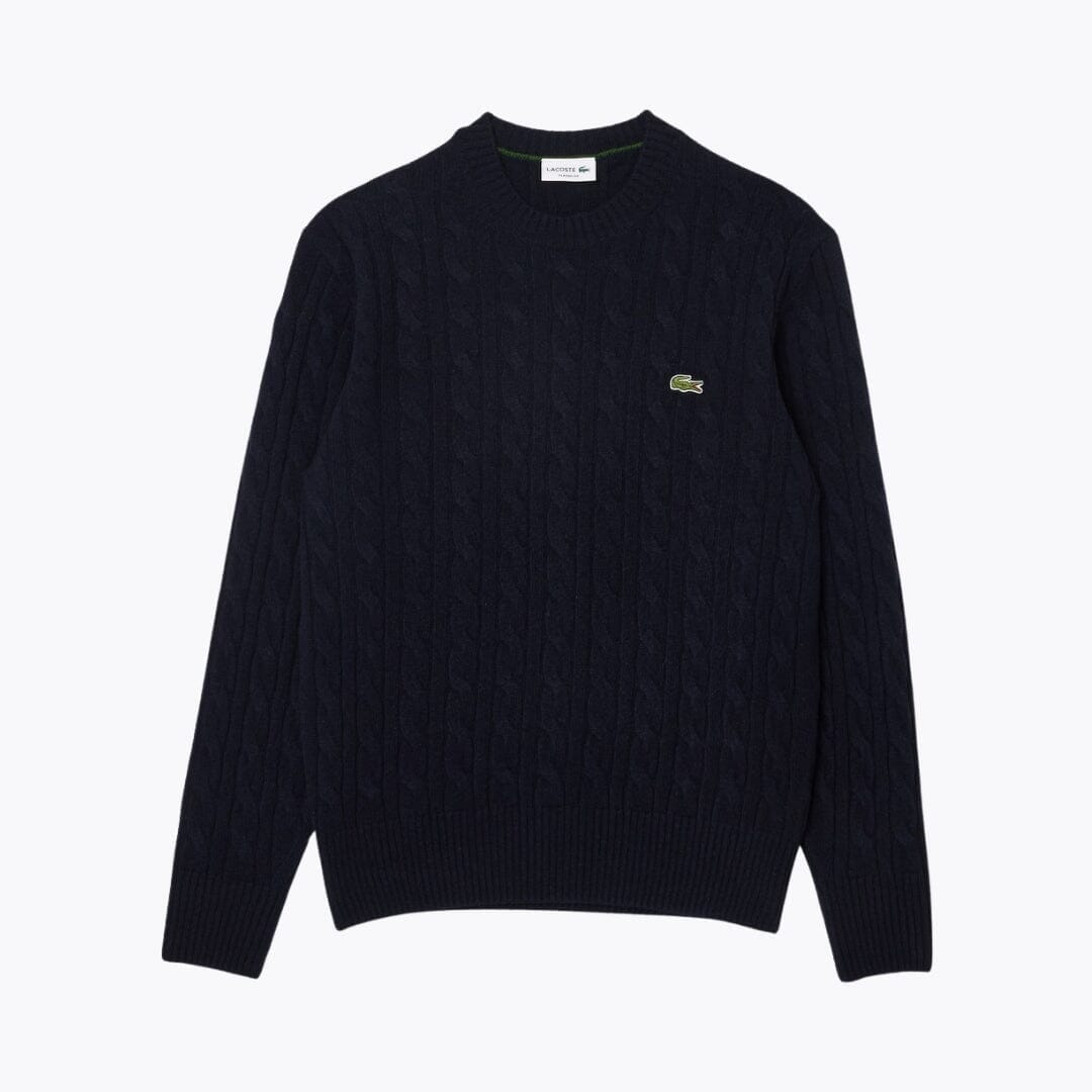 Lacoste Zopfstrickpullover aus kardierter Wolle mit Rundhalsausschnitt