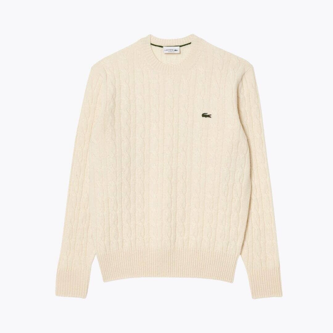Lacoste Zopfstrickpullover aus kardierter Wolle mit Rundhalsausschnitt