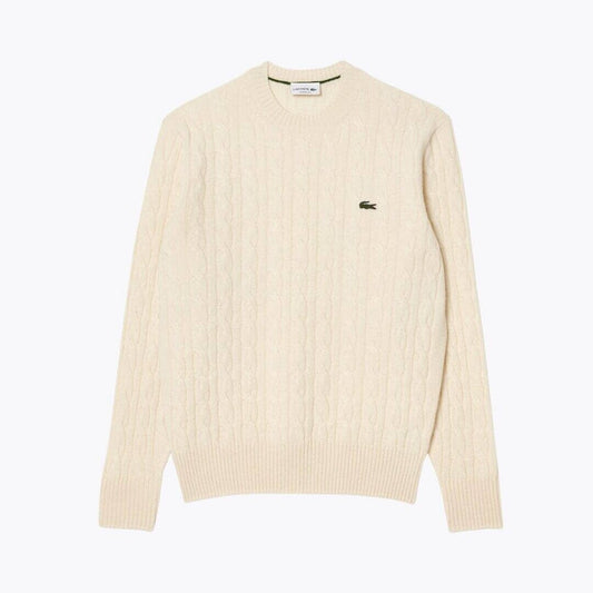 Lacoste Zopfstrickpullover aus kardierter Wolle mit Rundhalsausschnitt