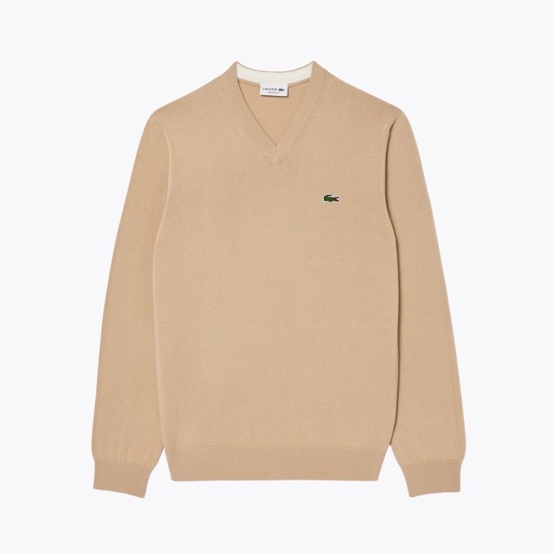 Lacoste Monochromer Baumwollpullover mit V-Ausschnitt
