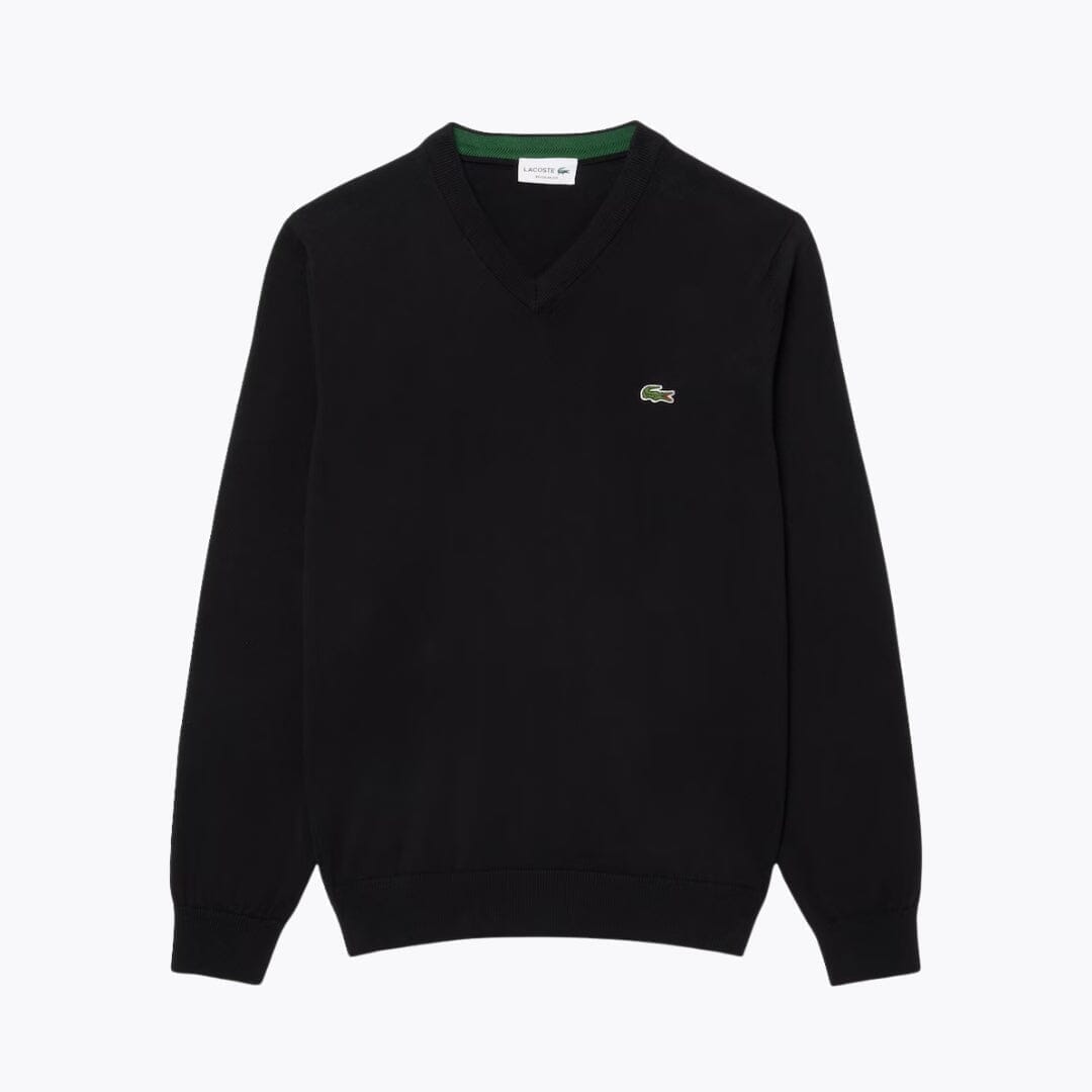 Lacoste Monochromer Baumwollpullover mit V-Ausschnitt