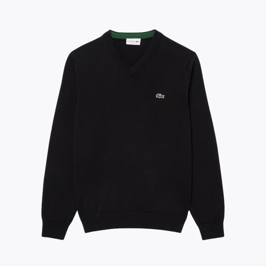 Lacoste Monochromer Baumwollpullover mit V-Ausschnitt