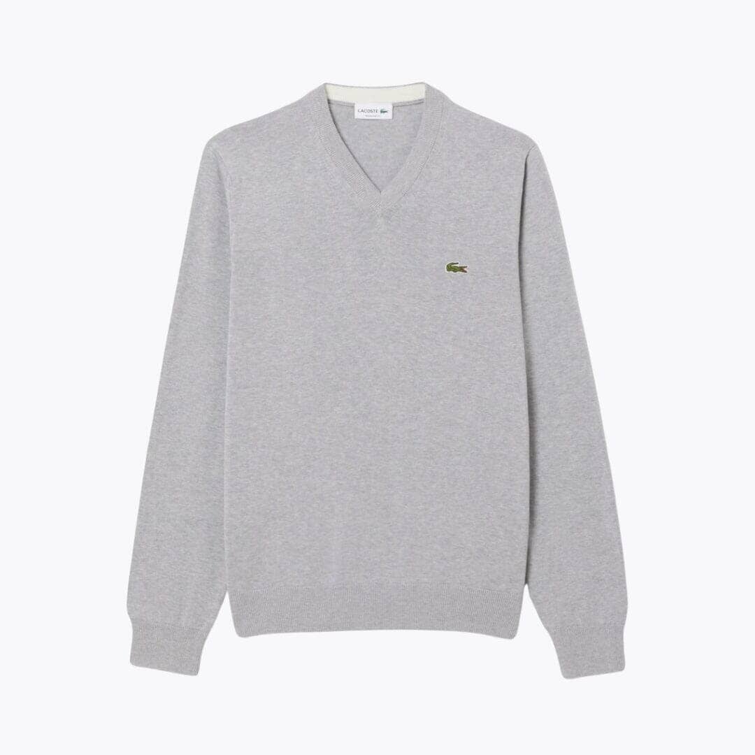 Lacoste Monochromer Baumwollpullover mit V-Ausschnitt