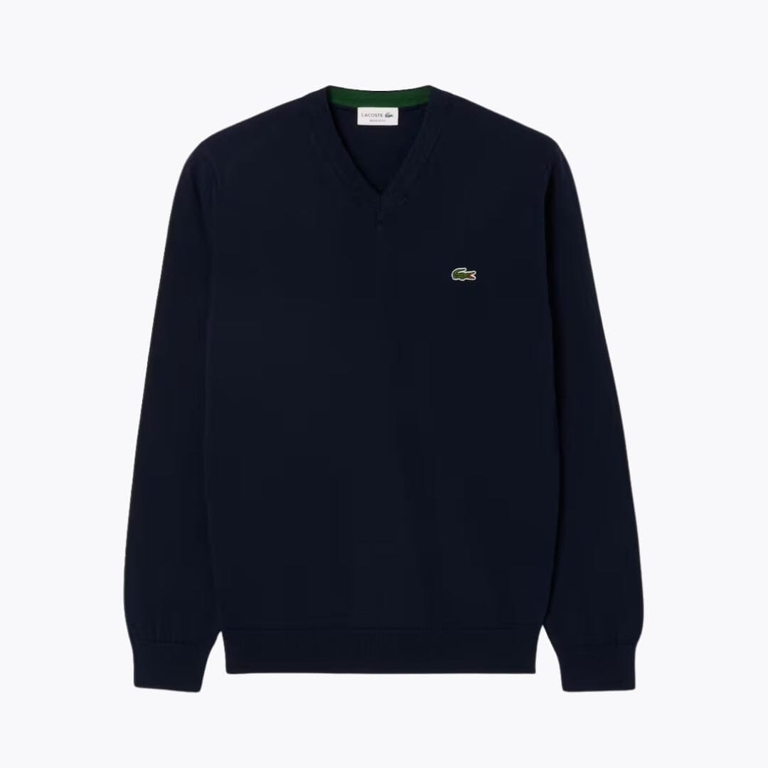 Lacoste Monochromer Baumwollpullover mit V-Ausschnitt