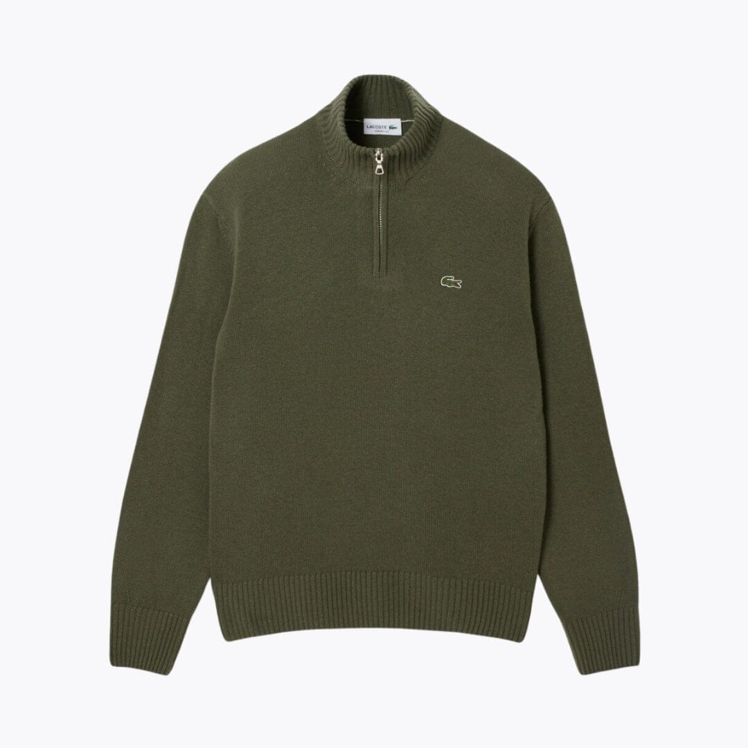 Lacoste-Pullover aus karierter Wolle mit Reißverschluss und hohem Kragen