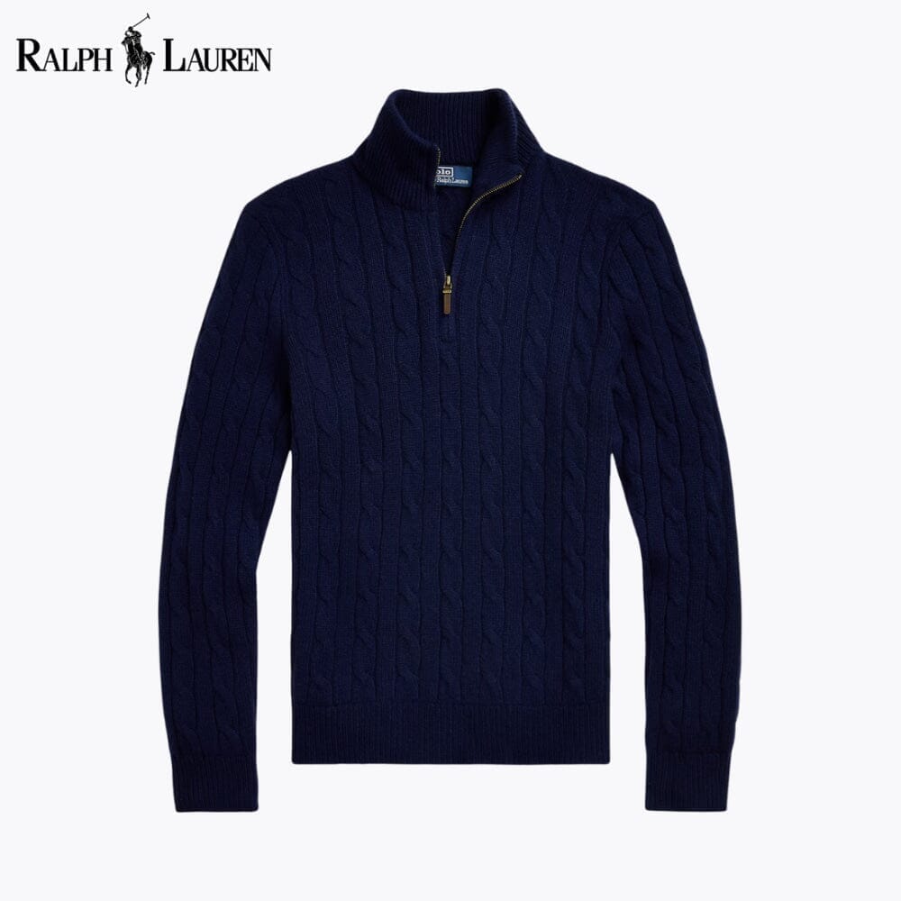 Ralph Lauren Zopfstrickpullover aus Kaschmir mit Viertelreißverschluss