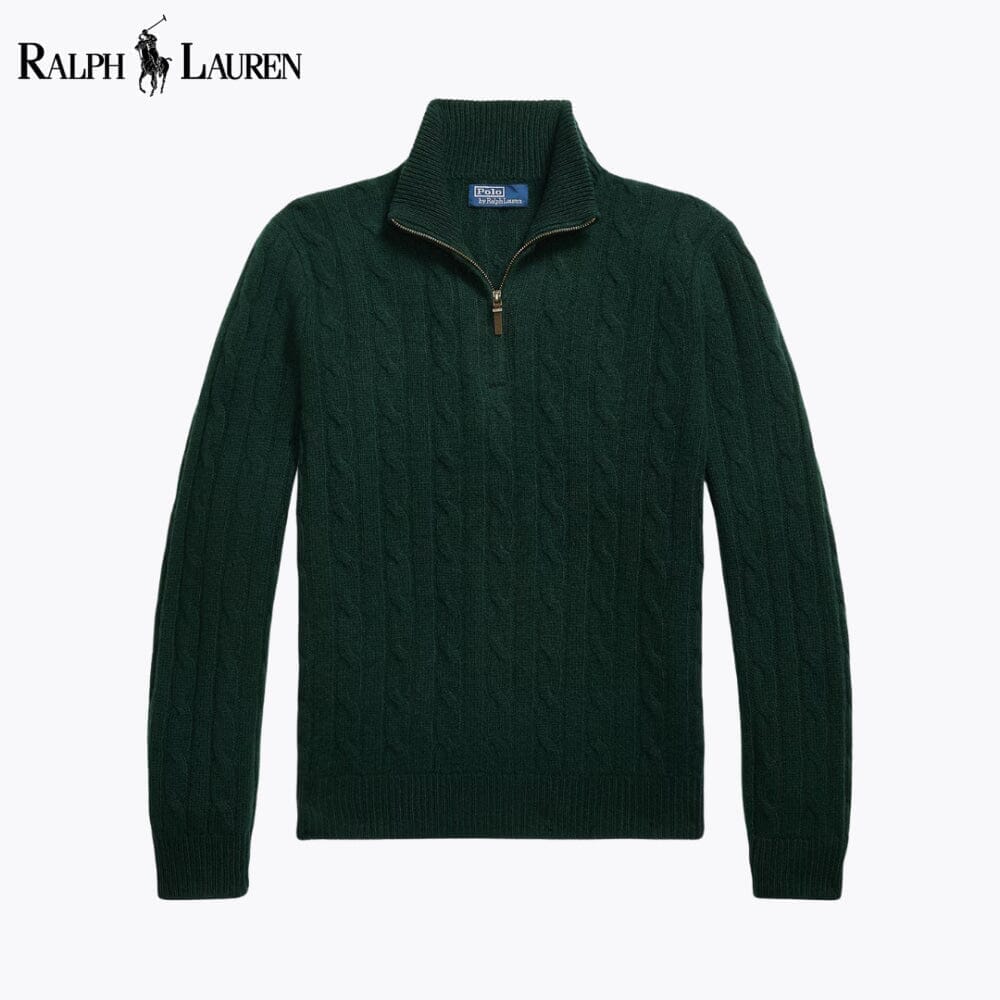 Ralph Lauren Zopfstrickpullover aus Kaschmir mit Viertelreißverschluss