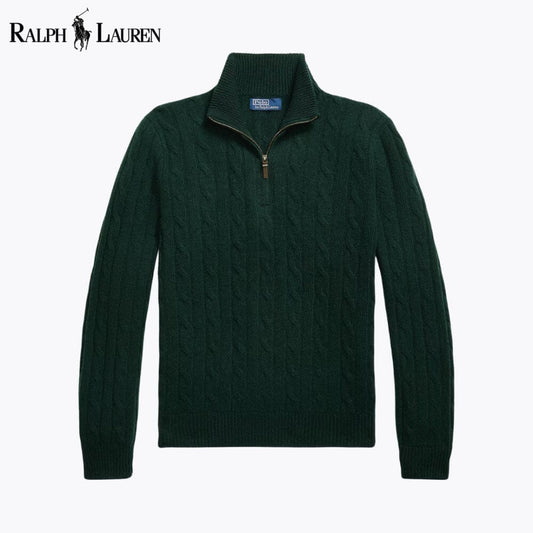 Ralph Lauren Zopfstrickpullover aus Kaschmir mit Viertelreißverschluss