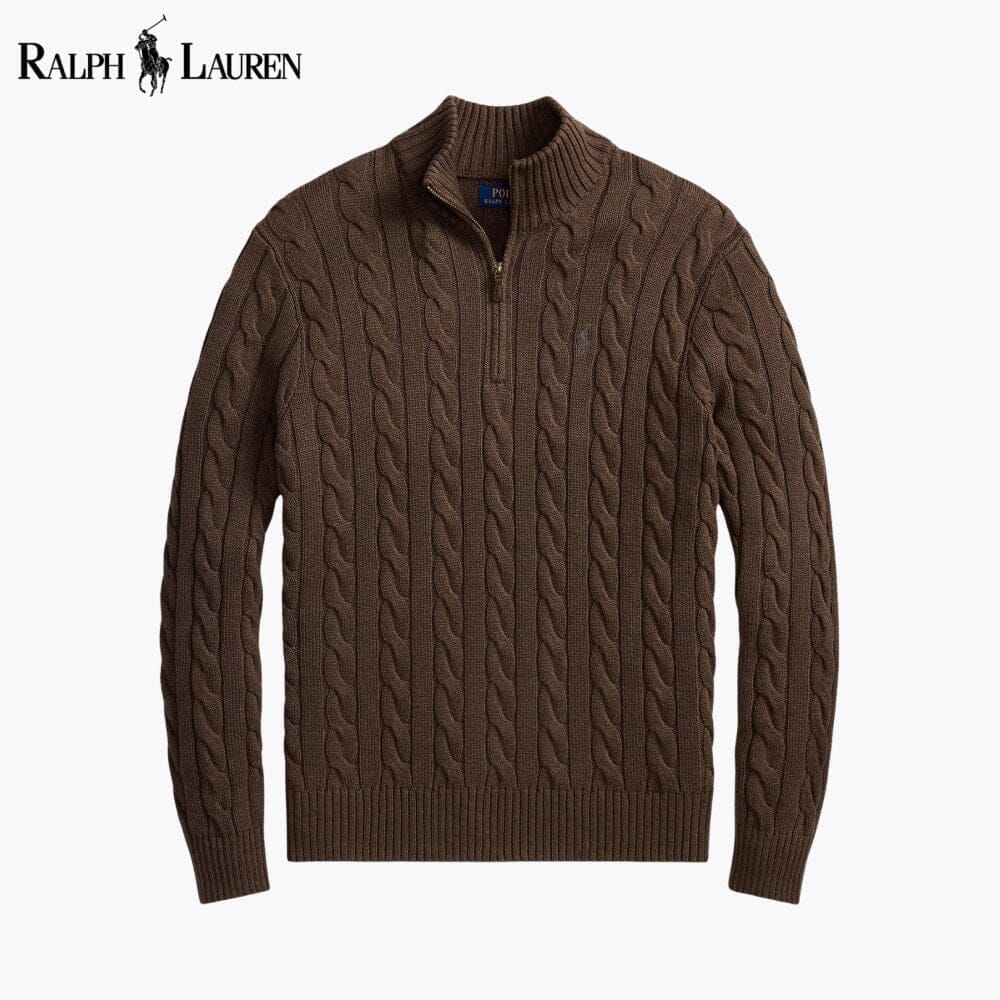 Ralph Lauren Grobstrickpullover aus Baumwolle mit Viertelreißverschluss und Zopfmuster