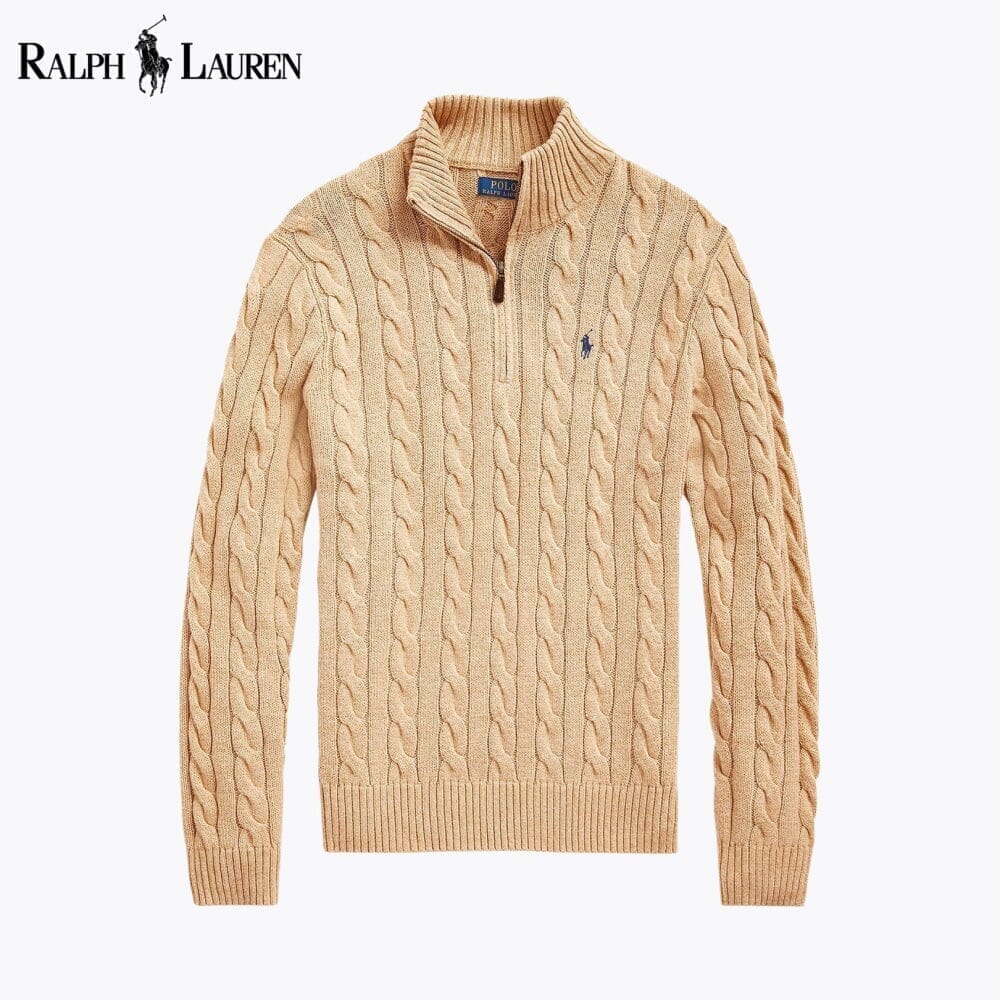Ralph Lauren Grobstrickpullover aus Baumwolle mit Viertelreißverschluss und Zopfmuster