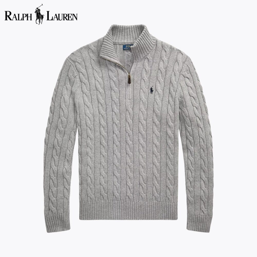 Ralph Lauren Grobstrickpullover aus Baumwolle mit Viertelreißverschluss und Zopfmuster